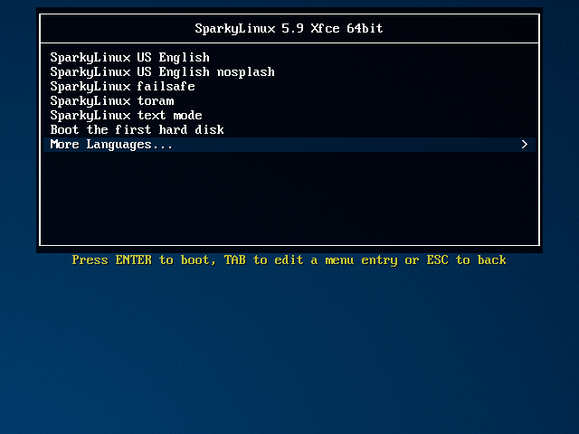 「SparkyLinux 5.9」-「インストール」「開始」