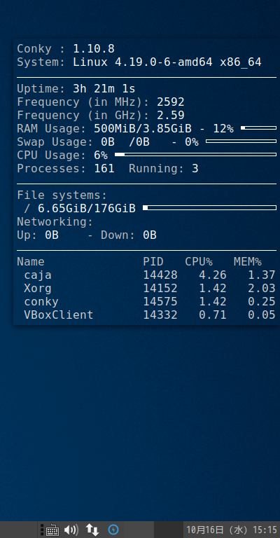 クリックでオリジナルのサイズで開きます 「SparkyLinux 5.9 MATE」-「Conky」表示