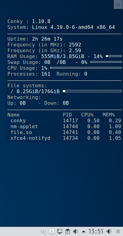 クリックでオリジナルのサイズで開きます 「SparkyLinux 5.9 KDE」-「Conky」表示