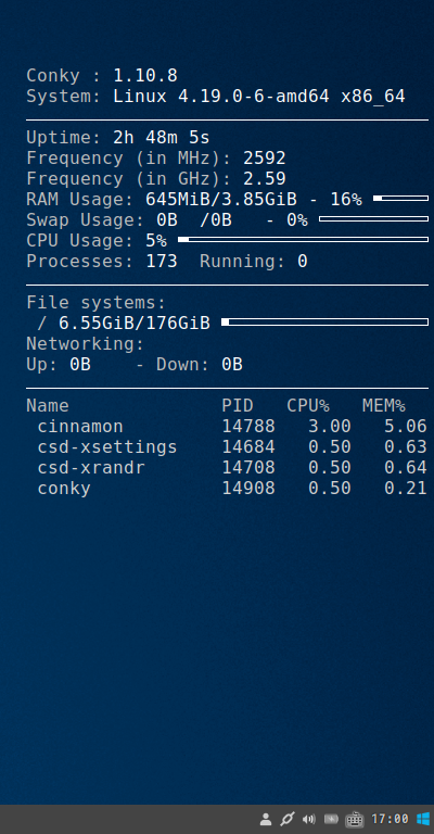 クリックでオリジナルのサイズで開きます 「SparkyLinux 5.9 Cinnamon」-「Conky」表示