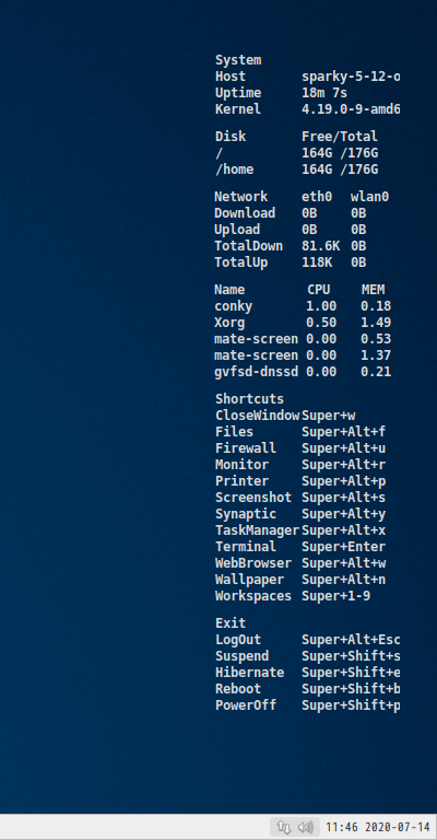 クリックでオリジナルのサイズで開きます 「SparkyLinux 5.12 bspwm」-「Conky」「デフォルトの表示」