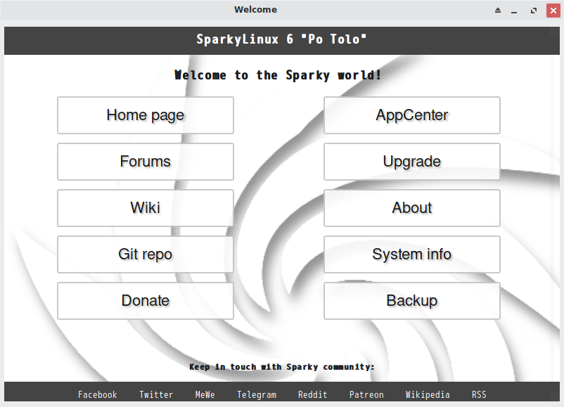 「SparkyLinux 6.0 XFCE」-「Welcome」