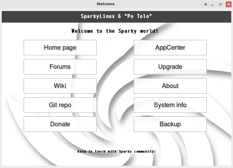「SparkyLinux 6.6 XFCE」-「Welcome」