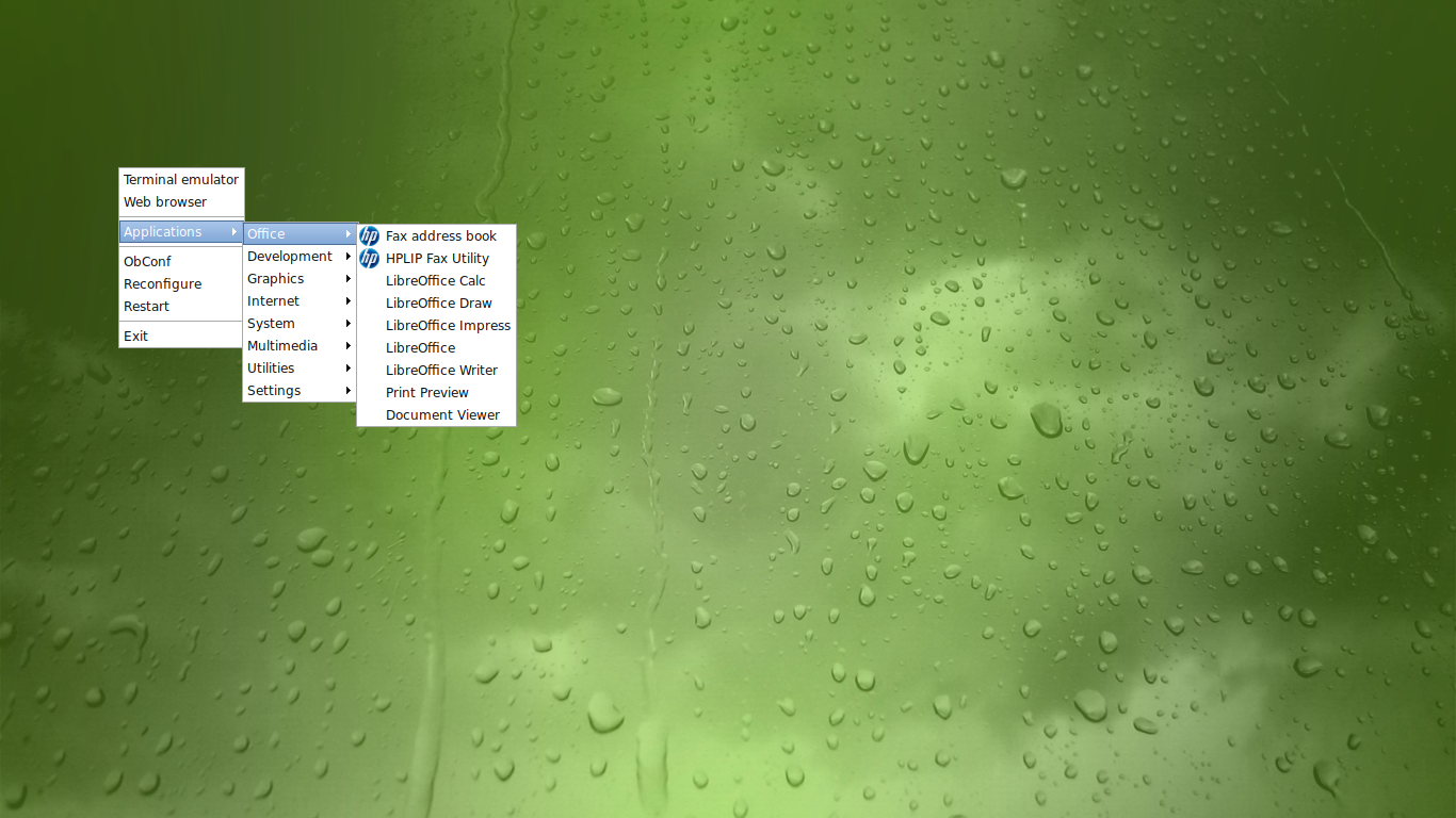 「SpiralLinux 11.220925 Openbox」-「デフォルトのデスクトップ・メニュー」