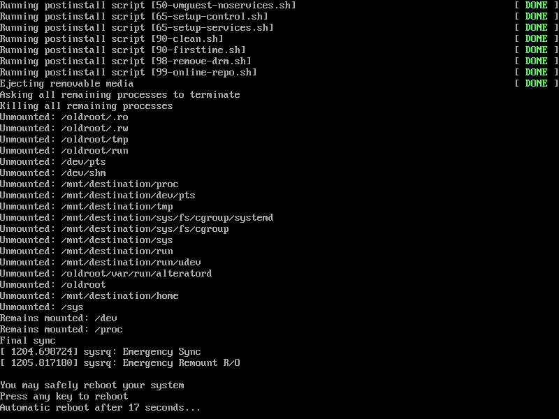 「ALT Linux  9.1」-「Press any key reboot」