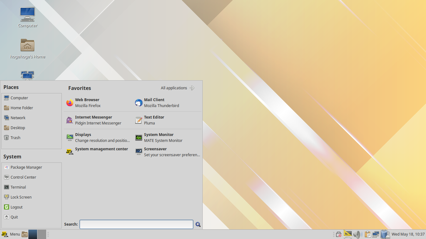 「ALT Linux  10.0 MATE」-「デフォルトのデスクトップ・メニュー」