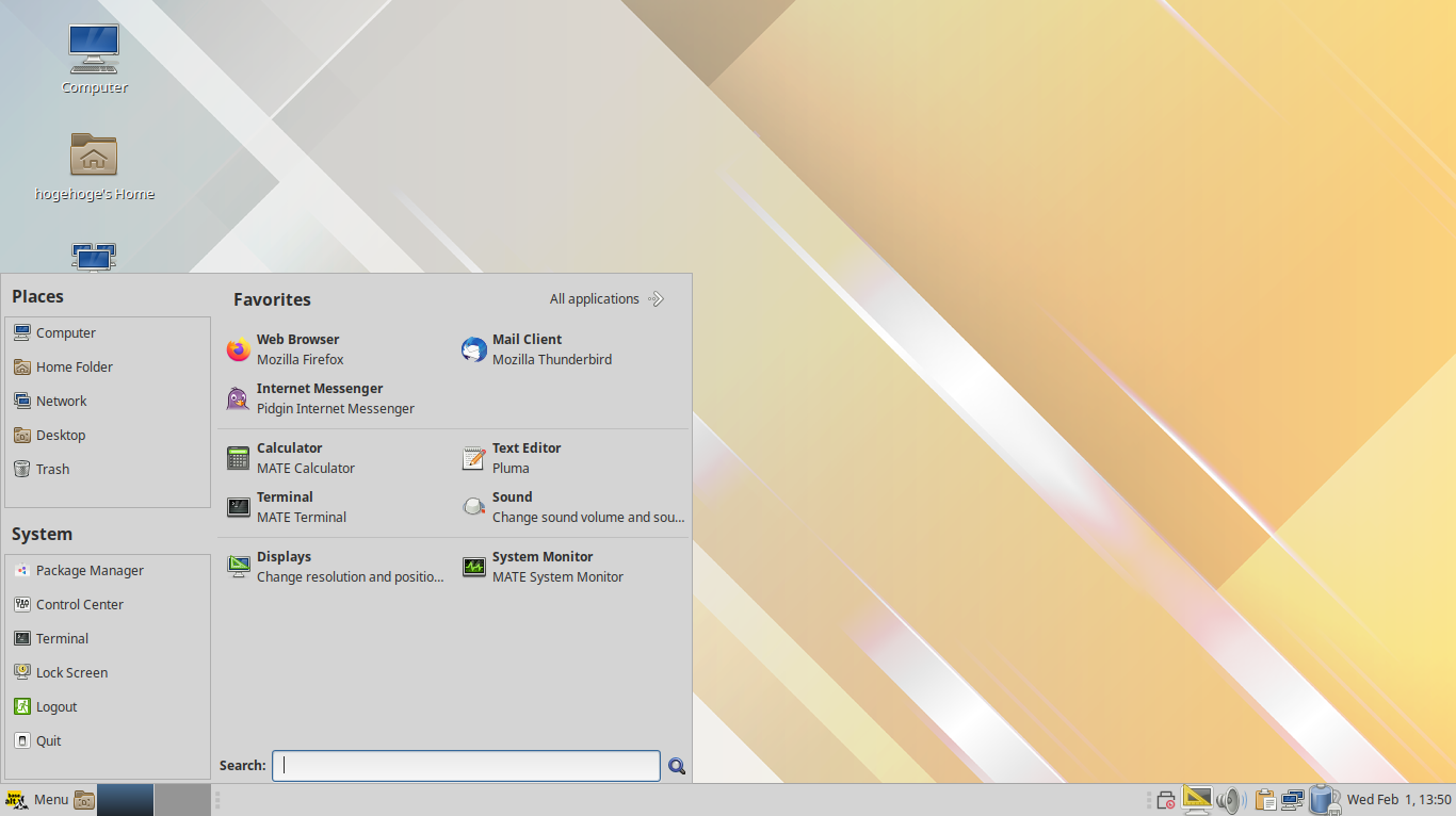 「ALT Linux  10.1 MATE」-「デフォルトのデスクトップ・メニュー」