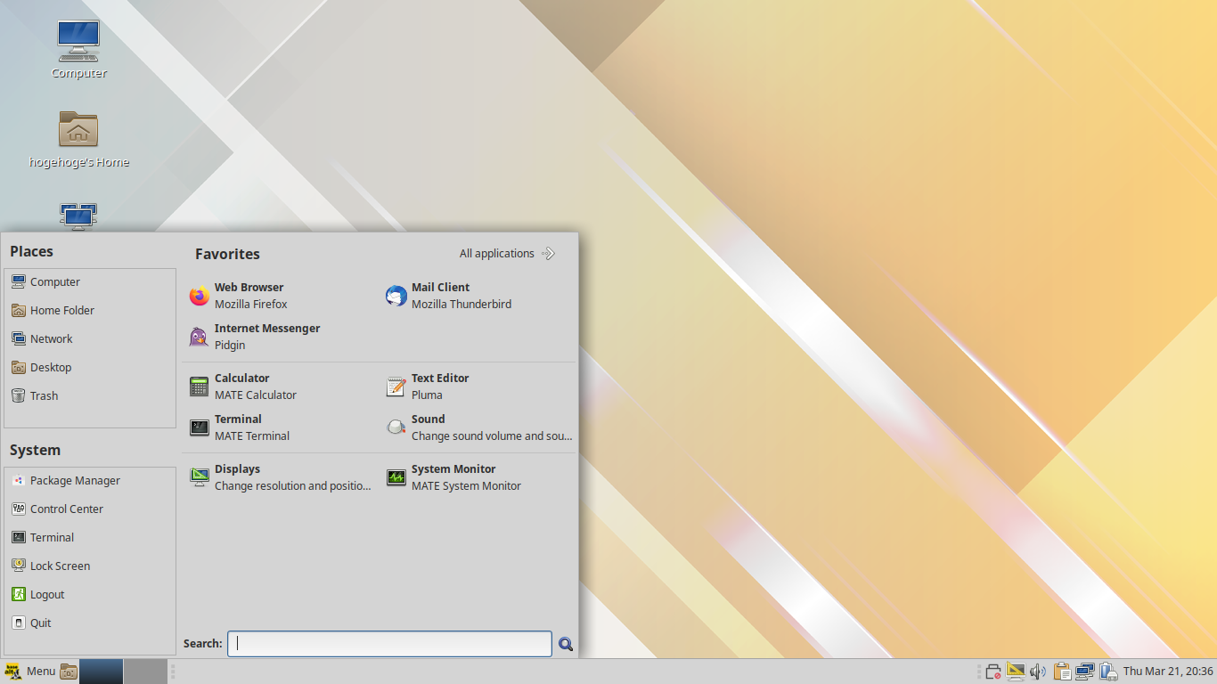 「ALT Linux  10.2 MATE」-「デフォルトのデスクトップ・メニュー」