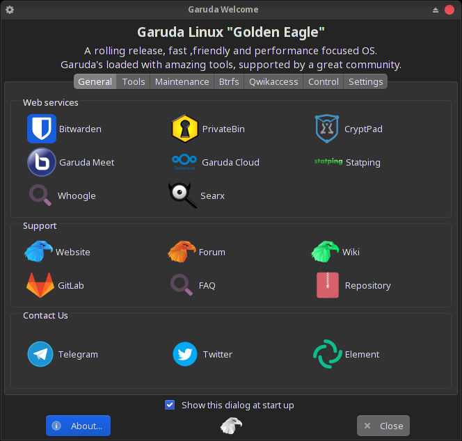 「Garuda 200831 XFCE」-「Garuda Welcome」