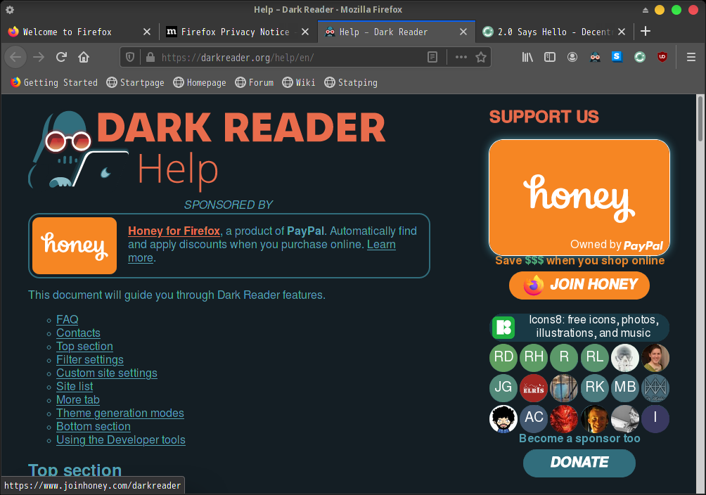 「Garuda 200831 XFCE」-「Firefox」「起動直後」