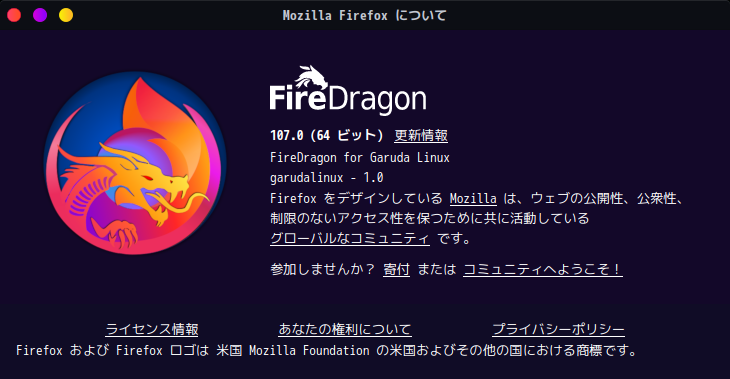 「Garuda 221019 Cinnamon」-「FireDragon」「バージョン情報」