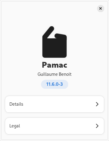 「Garuda 231029 qtile」-「Pamac」「バージョン情報」