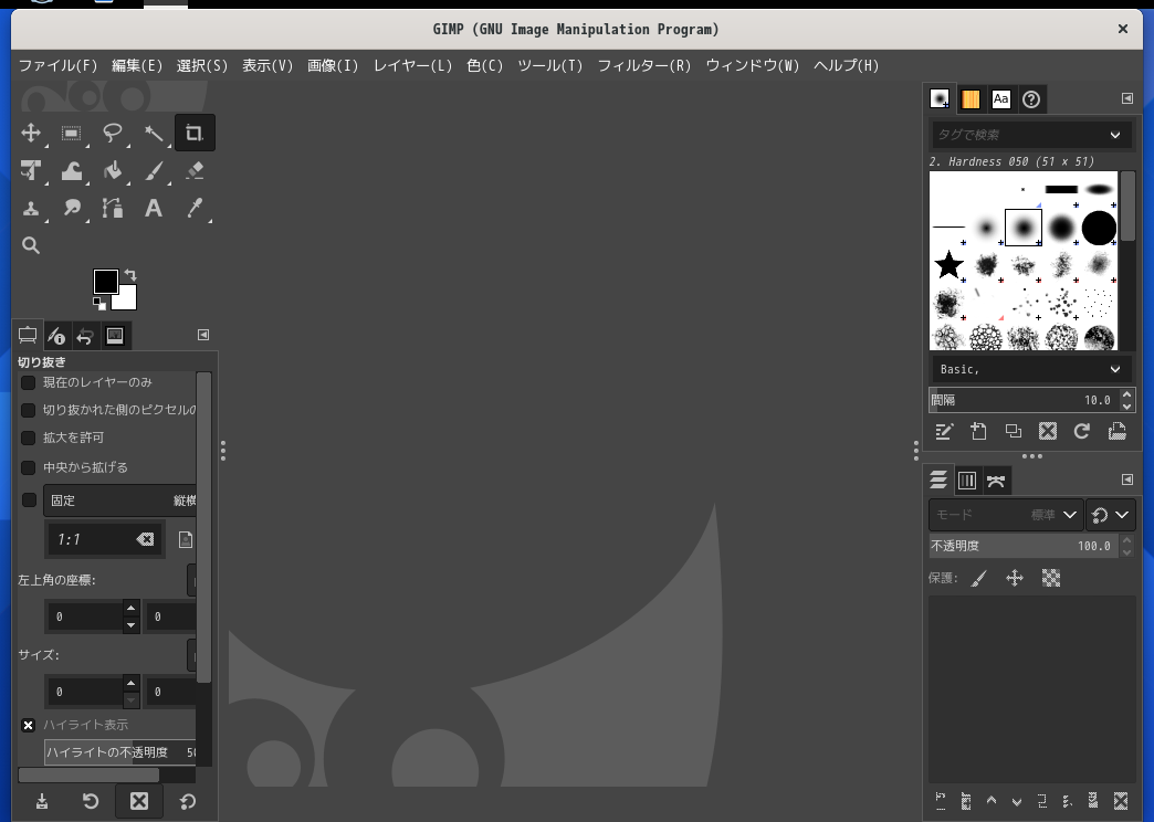 「Void Linux 20210218 GNOME」-「GIMP」「起動直後」