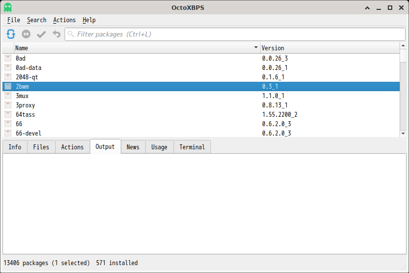 「Void Linux 20221001 XFCE」-「OctoXBPS」「起動直後」