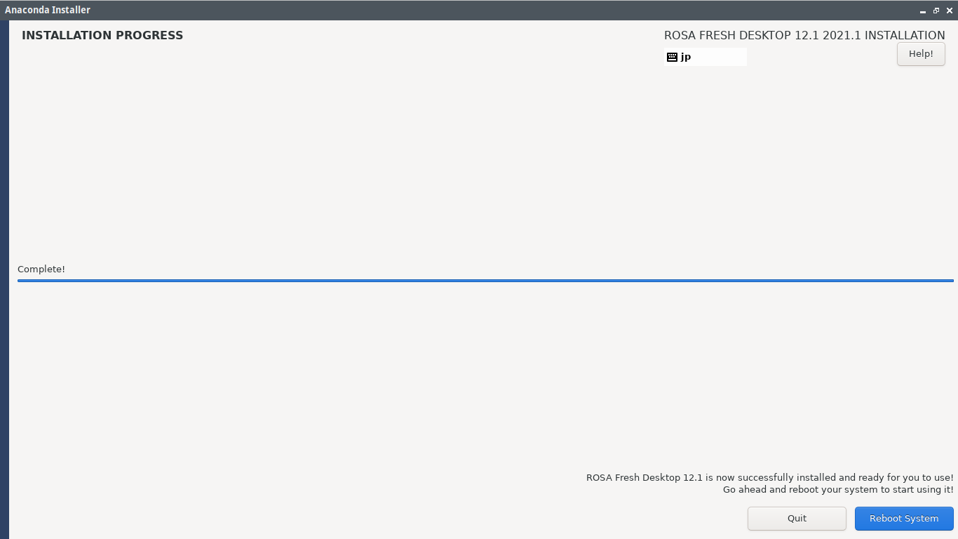 「ROSA 12.1 KDE」「インストール」「Complete」