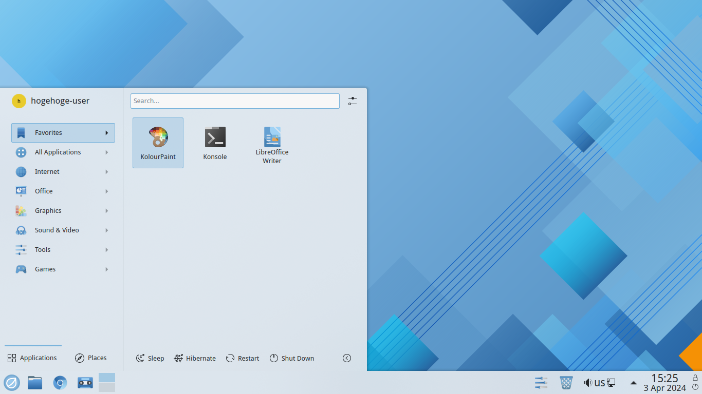 「ROSA 12.1 KDE」-「デフォルトのデスクトップ・メニュー」