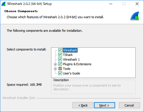 「Wireshark」-「Choose Components」