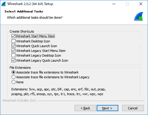 「Wireshark」-「Selct Additional Tasks」