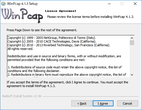 「Wireshark」-「WinPcap」「License Agreement」