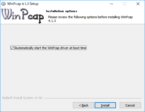 「Wireshark」-「WinPcap」「Installation Options」