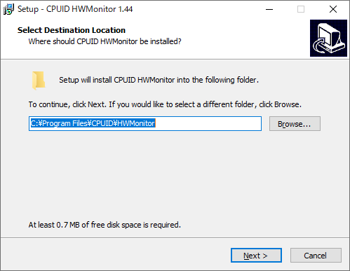 「HWMonitor」-「Select Destination Location」