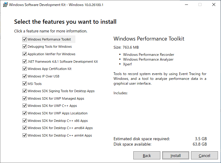 「WinDbg」-「Select the features you want to install」