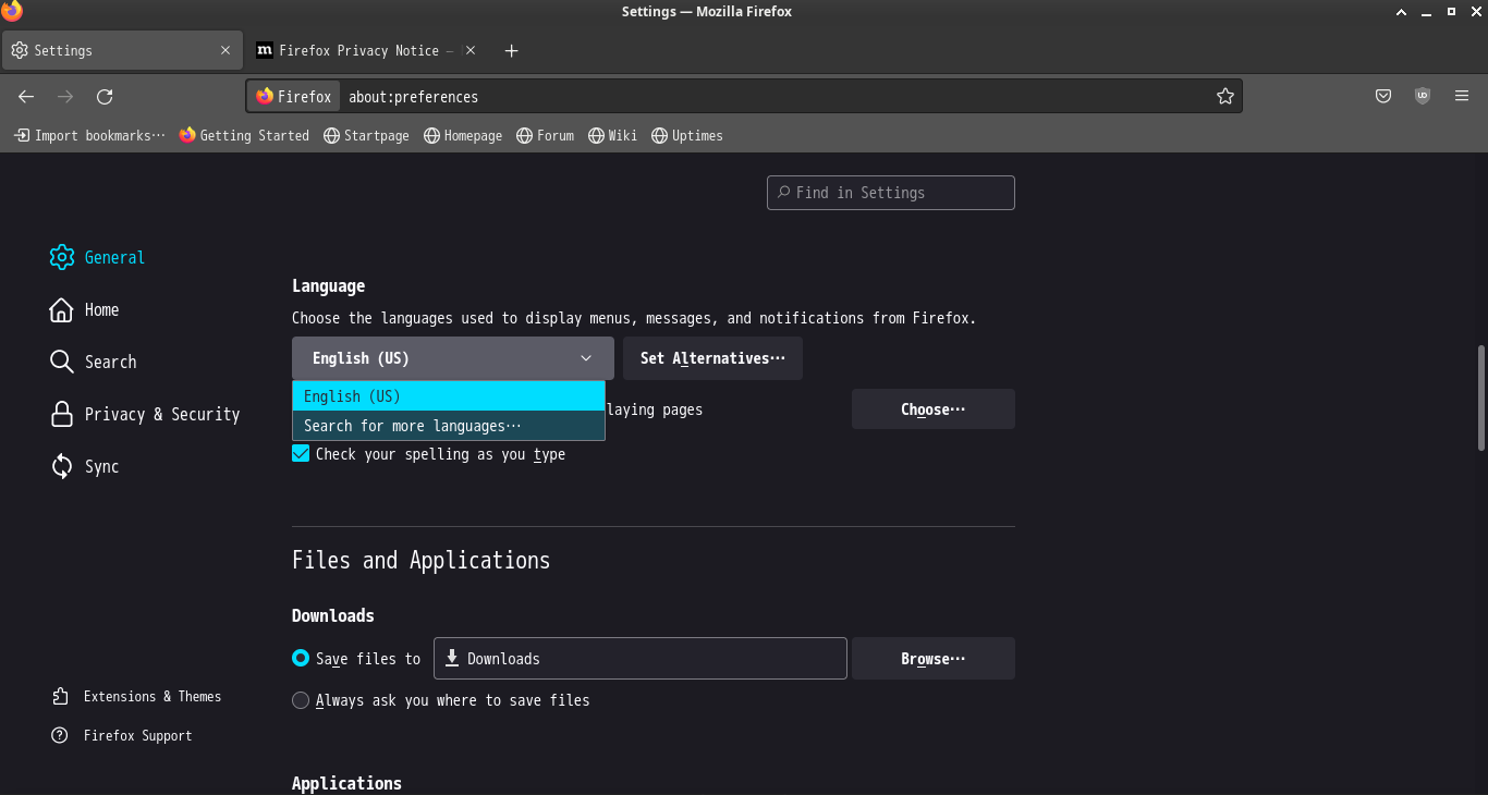 「Firefox 97.0」-「Preferences」