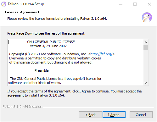 「ブラウザ Falkon」-「インストール」「License Agreement」