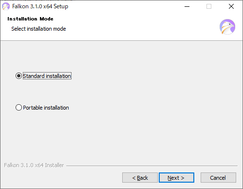 「ブラウザ Falkon」-「インストール」「Installation mode」