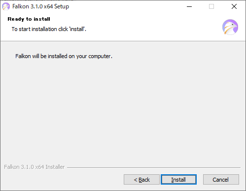 「ブラウザ Falkon」-「インストール」「Ready to install」