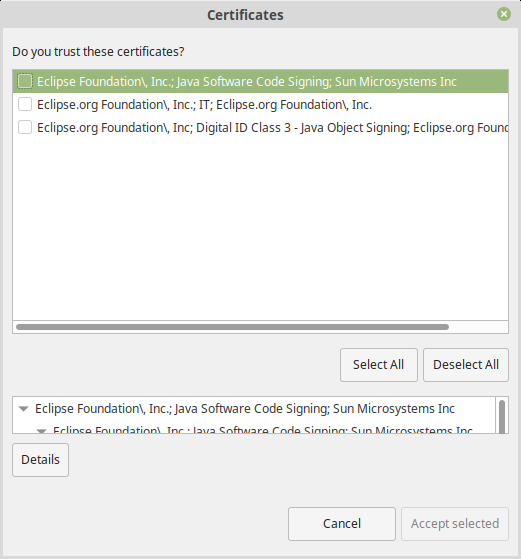 Eclipse - インストール - Certificates