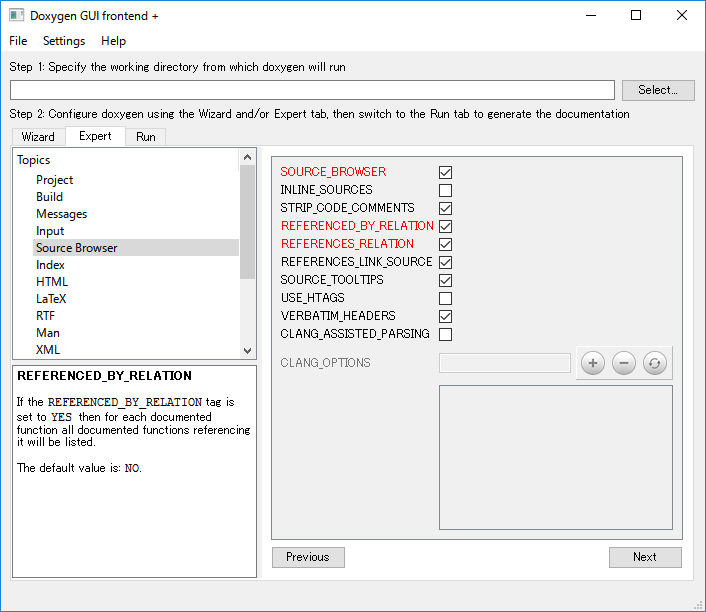 「Eclipse」-「Doxygen」「Expert」「Source Browser」