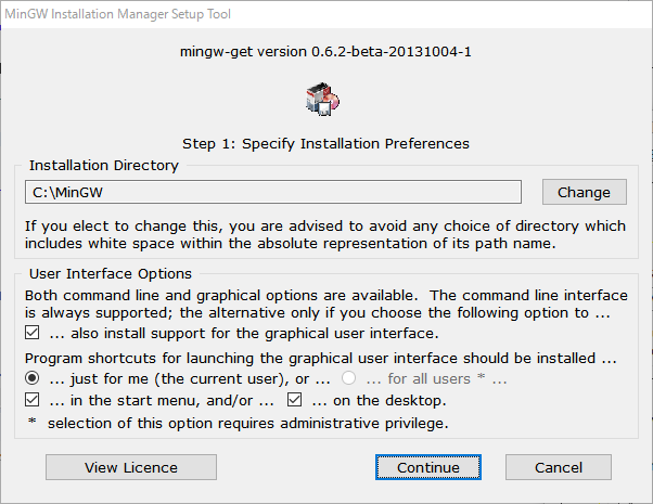「Eclipse」-「MinGW Installation Manager Setup Tool」「Installation Directory」
