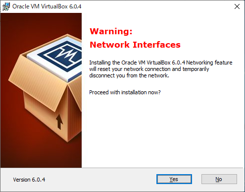 「VirtualBox 6.0.4 インストール」-「Warning」
