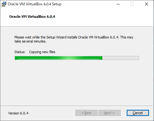 「VirtualBox 6.0.4 インストール」-「進行中」