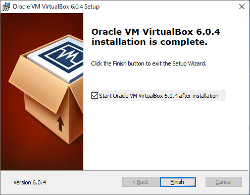 「VirtualBox 6.0.4 インストール」-「完了」