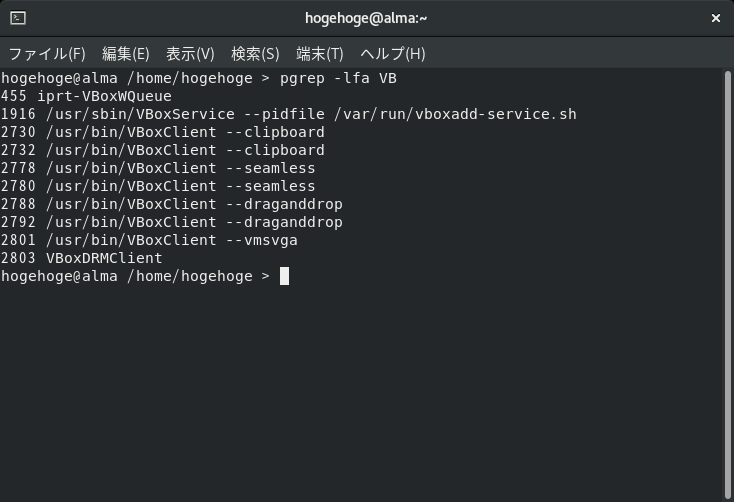 「VirtualBox Guest Additions」「AlmaLinux 8.6」-「動作確認」
