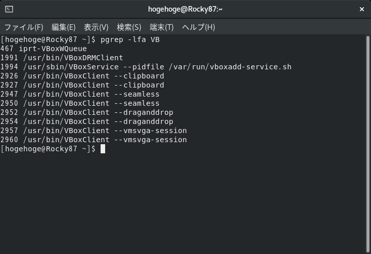 「VirtualBox Guest Additions」「Rocky Linux 8.7」-「動作確認」