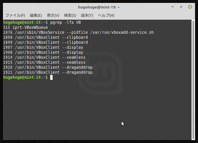 「VirtualBox Guest Additions」「Mint 19.2 MATE」-「動作確認」
