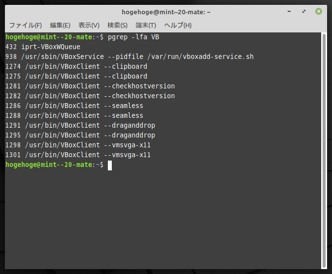 「VirtualBox Guest Additions」「Mint 20 MATE」-「動作確認」