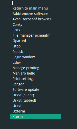 「VirtualBox Guest Additions」「Manjaro 18.0 i3wm」-「morc_menu」→「XTerm」