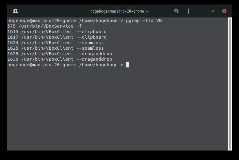 「VirtualBox Guest Additions」-「Manjaro 20.0 GNOME」「動作確認」