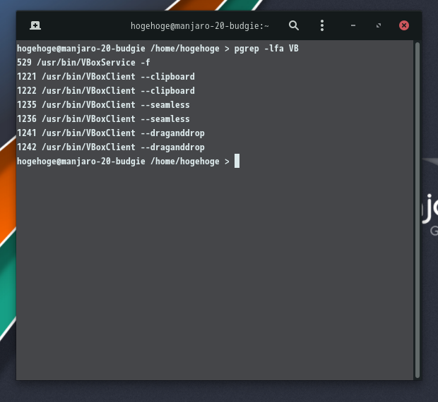 「VirtualBox Guest Additions」-「Manjaro 20.0 BUDGIE」「動作確認」