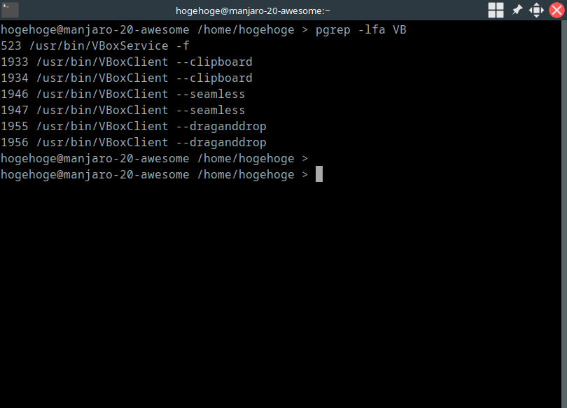 「VirtualBox Guest Additions」-「Manjaro 20.0 awesome」「動作確認」