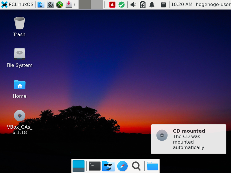 「VirtualBox Guest Additions」「PCLinuxOS 2021.02 XFCE」-「インストール」