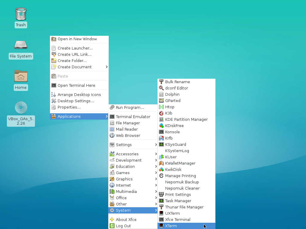 「VirtualBox Guest Additions」「Slackware 14.2」-「xterm」