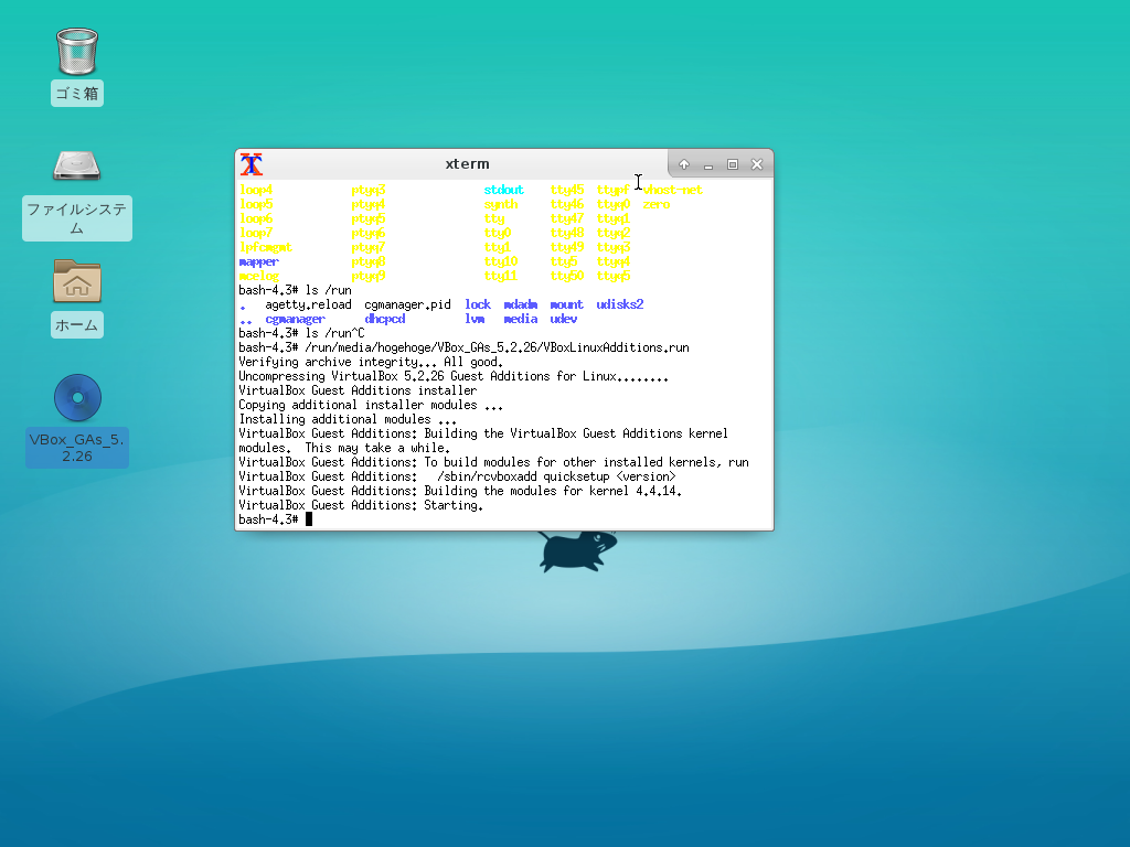 「VirtualBox Guest Additions」「Slackware 14.2」-「成功」