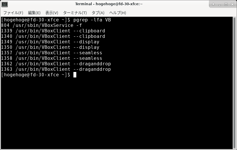 「VirtualBox Guest Additions」「Fedora 30 XFCE」-「動作確認」