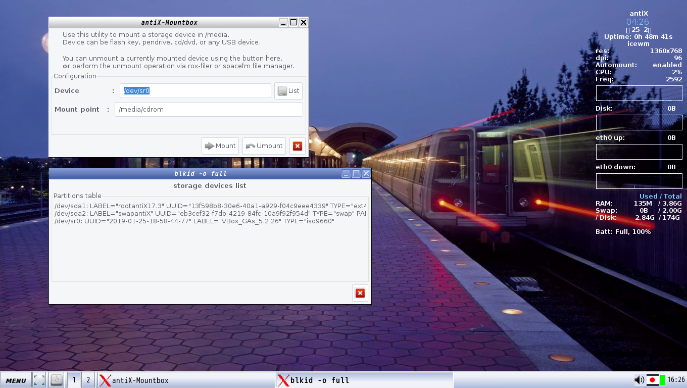 「VirtualBox Guest Additions」「antiX 17.3.1」-「Mountbox」