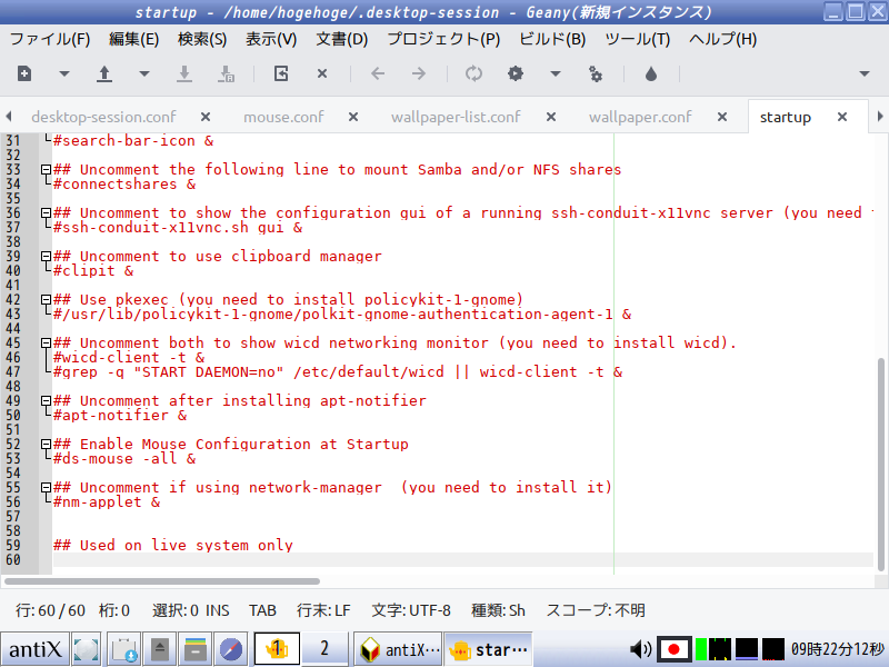 「VirtualBox Guest Additions」「antiX 21 IceWM」-「ユーザのデスクトップセッション」